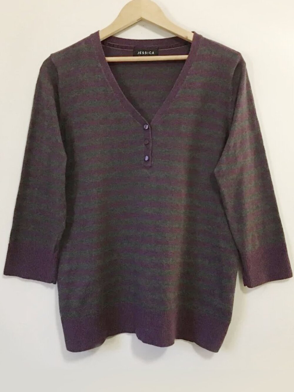 Vintage 90s Vibes Jessica Purple and Grey 1/4 Button Down Grunge Sweater